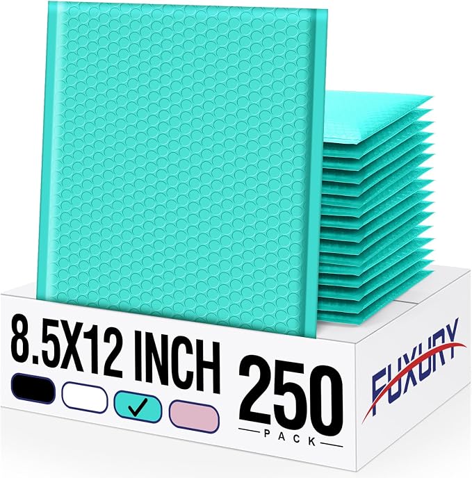 Fuxury 250Pack Teal Bubble Mailers 8.5x12" Medium Opaque Padded Envelopes by Fuxury