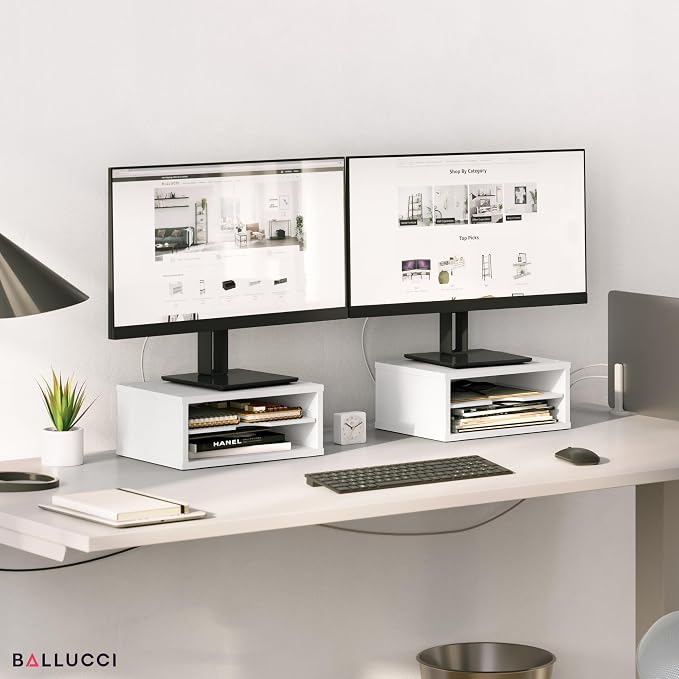 Ballucci File Organizer, 2-Tier Document Paper Sorter, Stackable Wood Desk - Image 3