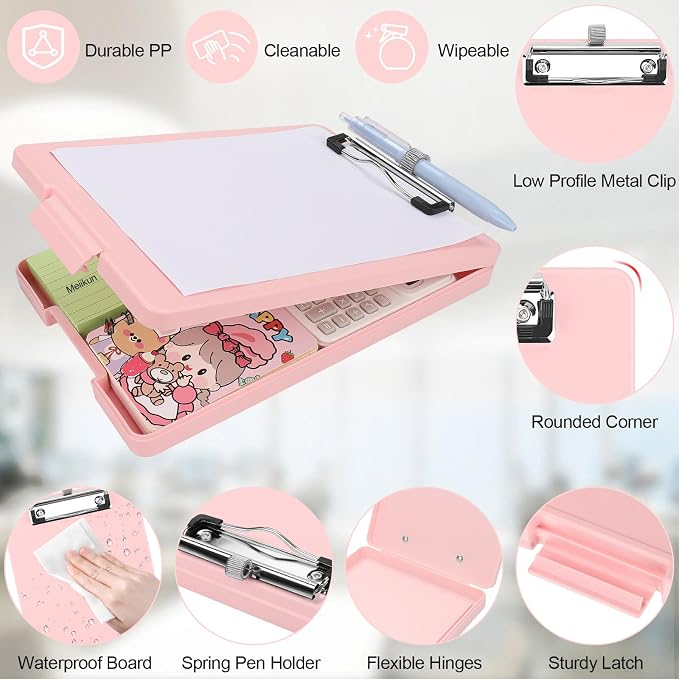 Meiikun Small Clipboard with Storage, A5 Clipboards with Pen Holder, Half - Image 5
