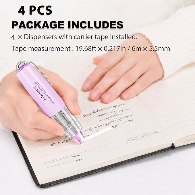 4Pack JUDENMEY Refillable Retractable White Correction Tape, Cute Correction - Image 5