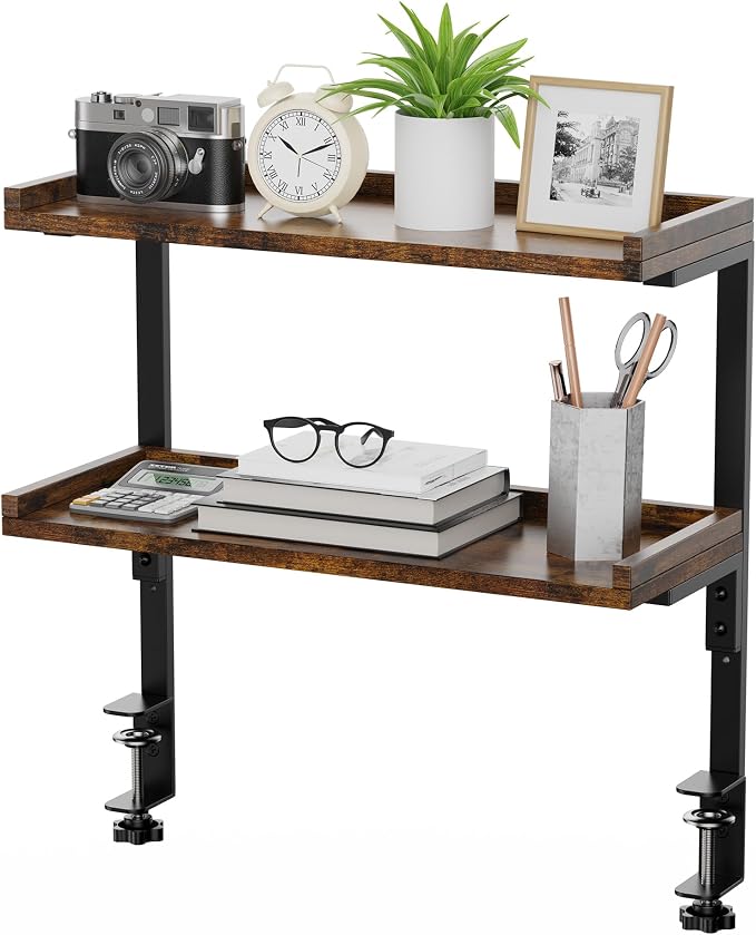 Clamp On Desk Shelf 2-Tier, 16.5 in Wood Shelving Unit - Image 9