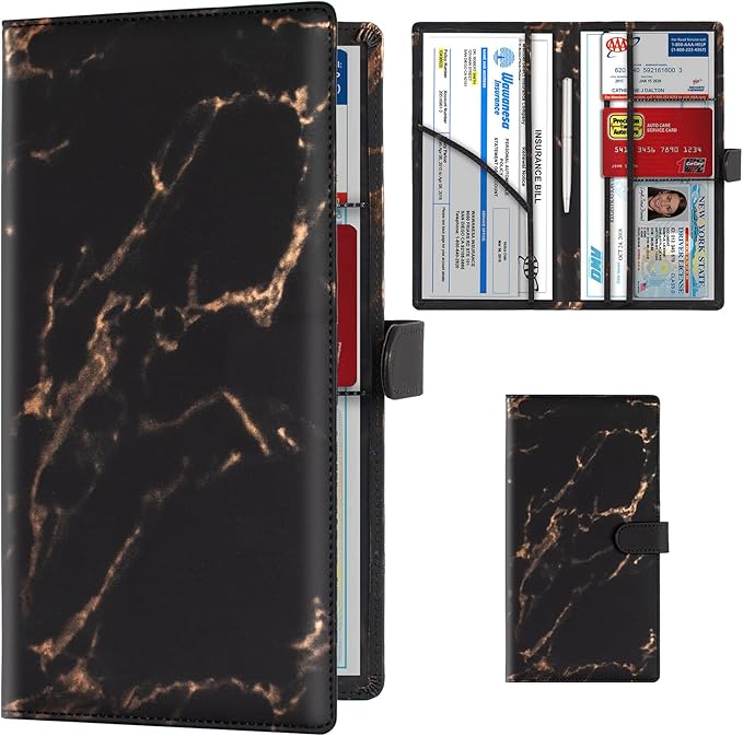 TOURSUIT Car Registration Insurance Card Holder, Marble Black | Vehicle License by TOURSUIT