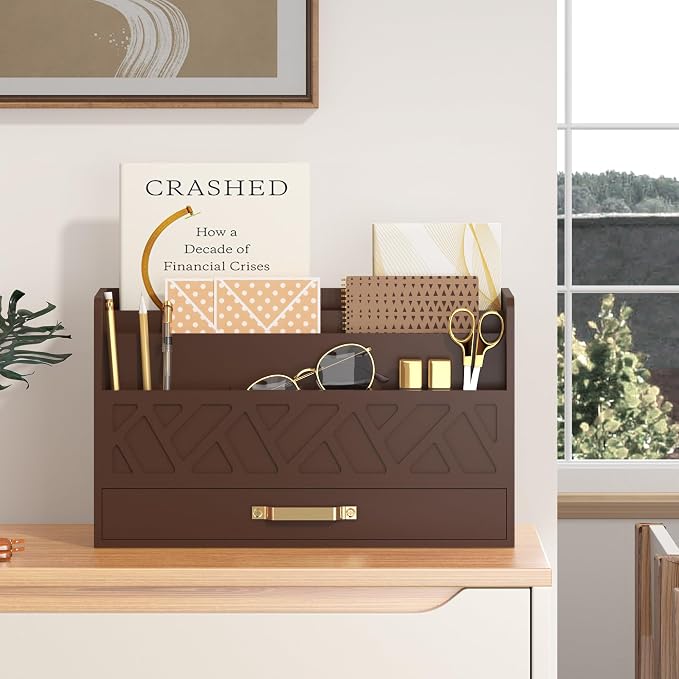 WISUCART Bamboo Mail Organizer Countertop Wood Desk Organizer Drawer Tabletop by WISUCART