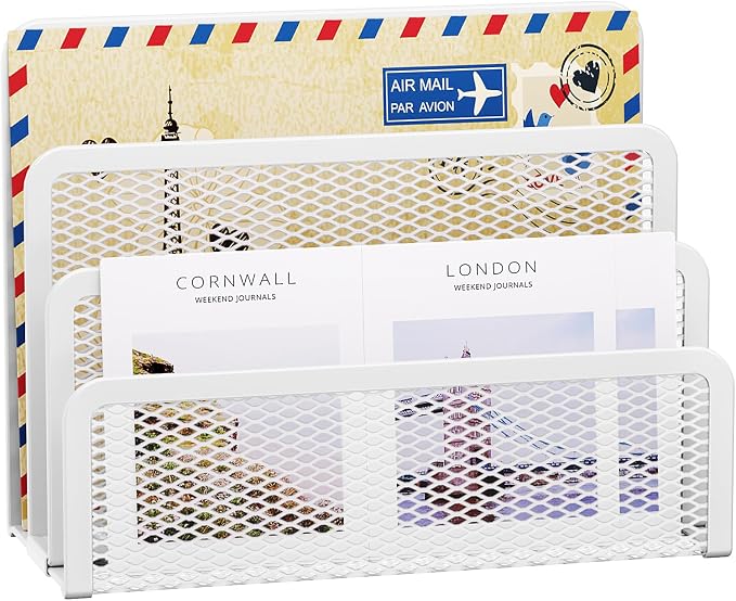 Marbrasse Mail Organizer for Desk, 3-Slot Mesh Metal Mail Holder countertop by Marbrasse