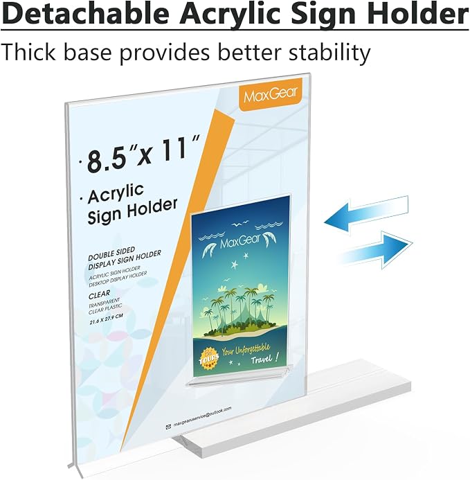 MaxGear Acrylic Sign Holder 8.5x11 Double Sided 2 Pack | Double Sided Display; - Image 5