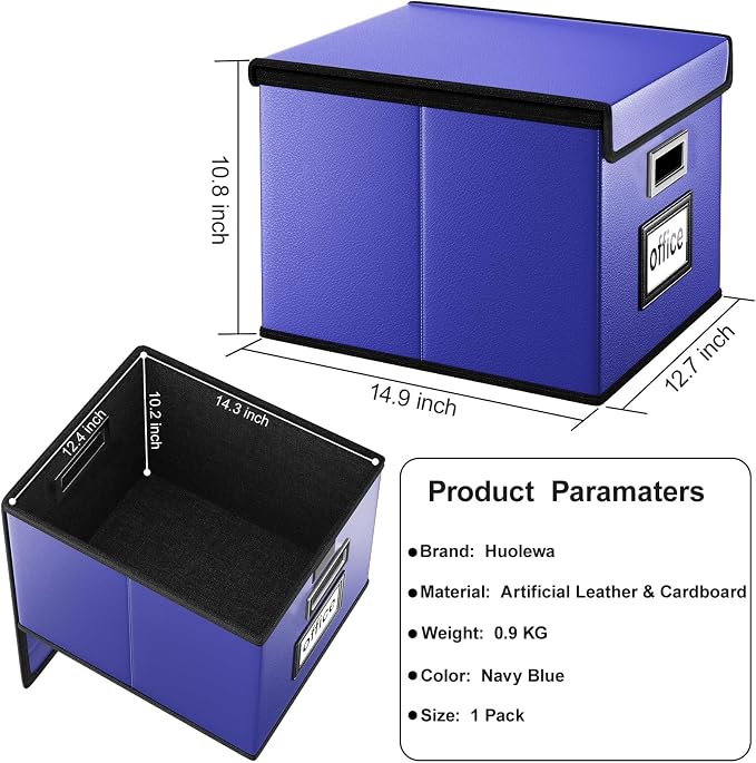 File Organizer Box with Lid, Collapsible Leather File Folder Organizer - Image 6