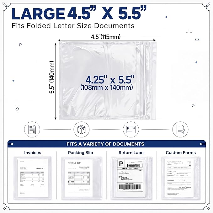 Glenmal 100 Pcs 4.5" x 5.5" Resealable Packing List Envelopes Clear - Image 2