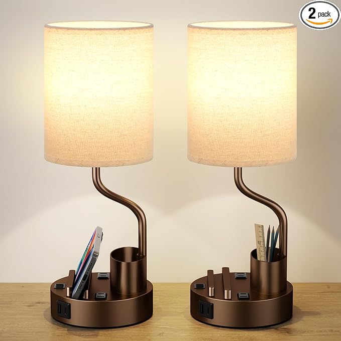 Blue Bedside Table Lamps Set of 2, Nightstand Lights by Fenmzeelighting