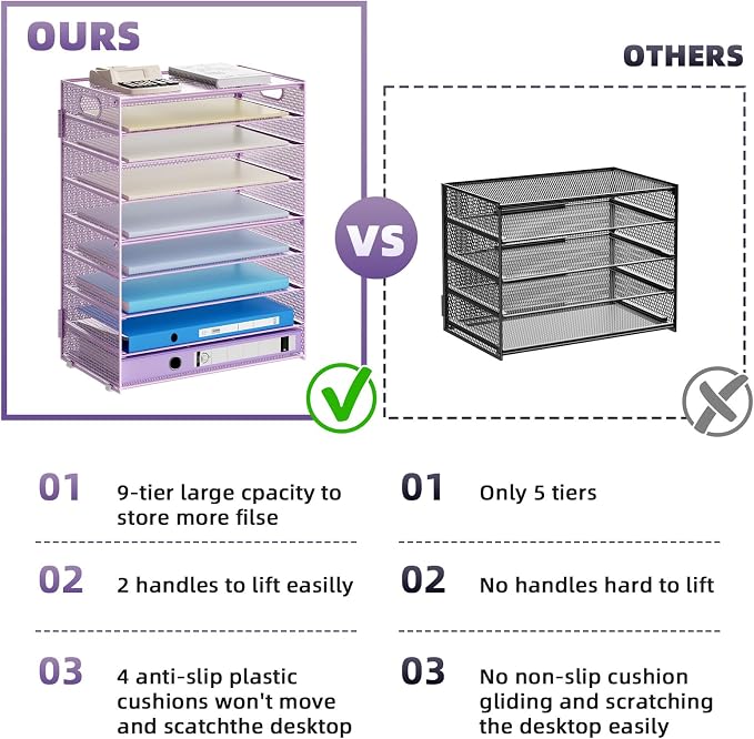 Marbrasse Paper Organizer Letter Tray, 9 Tier Mesh File Organizer - Image 2