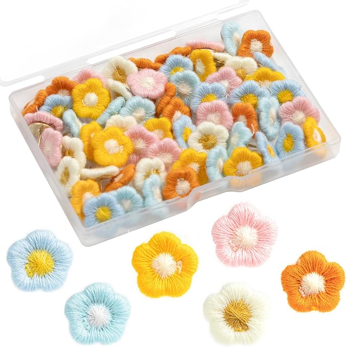 60 Pieces Decorative Pushpins Flower Thumb Tacks Decorative Florest Push Pin by Avsty
