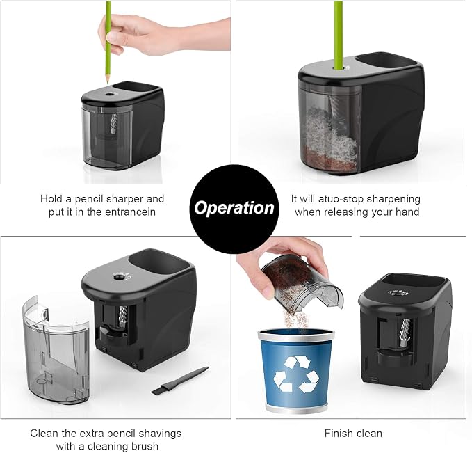 Electric Pencil Sharpener Heavy-Duty Helical Blade Sharpener USB/Battery - Image 3
