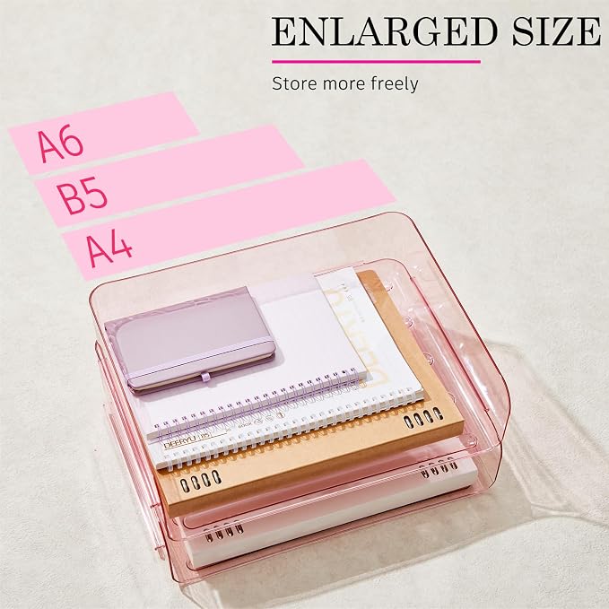 Harloon 4 Tier Pink Acrylic Paper Organizer 13 x 9.8 x 3 Inches Letter Tray - Image 4