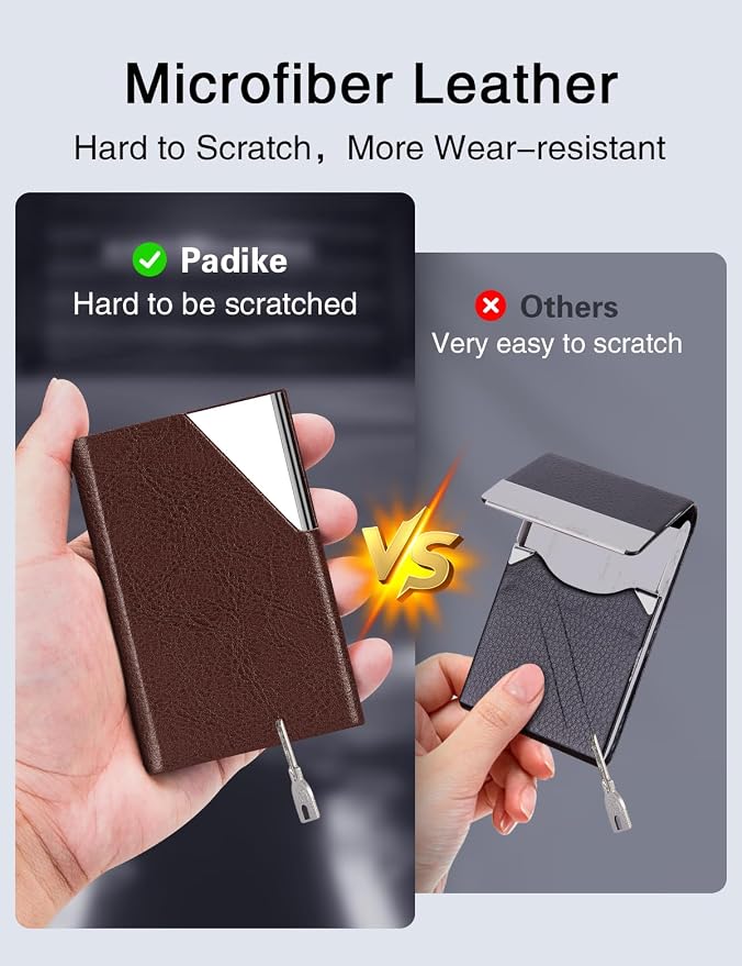 Padike Business Card Holder, Upgraded Leather Business Card Case Pocket Card - Image 3