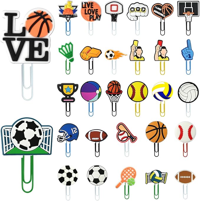 30 PCS Sport Paper Clips Metal Ball Paperclip Large Size Paper Clip Cute by Pabucle