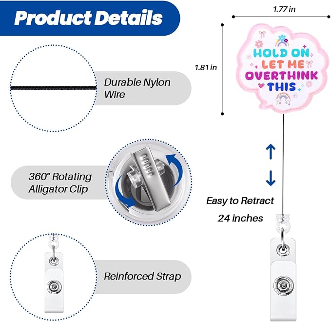 Hold On Let Me Overthink This Funny Nurse Badge Reel, Cute Retractable ID Badge - Image 3