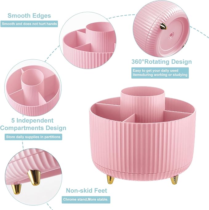 Cayxenful Pencil Holder For Desk, 5 Slots 360°Degree Rotating Desk Organizers - Image 4