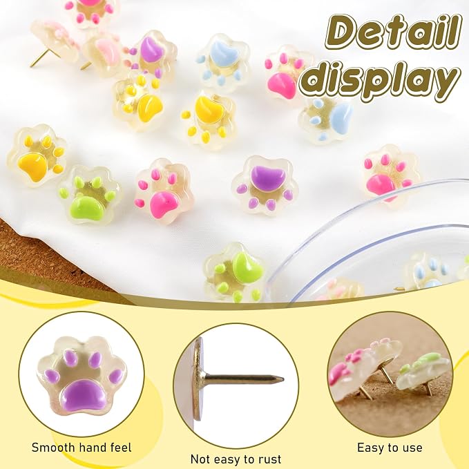 30 Pack Luminous Cat Paw Decorative Push Pins, Thumb Tacks - Image 3