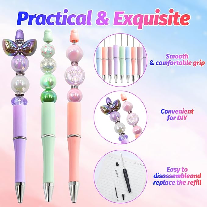 300 Pieces DIY Beadable Pen Kit – 100 Plastic Ballpoint Pens - Image 3