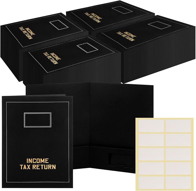 Kisston 100 Pcs Tax Return Folders Bulk 2 Pocket Gold Foil Stamped Income Tax by Kisston