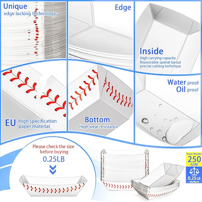 100Pack 1/4Lb Paper Food Boat Trays, Mini Baseball Birthday Decoration Baseball - Image 3