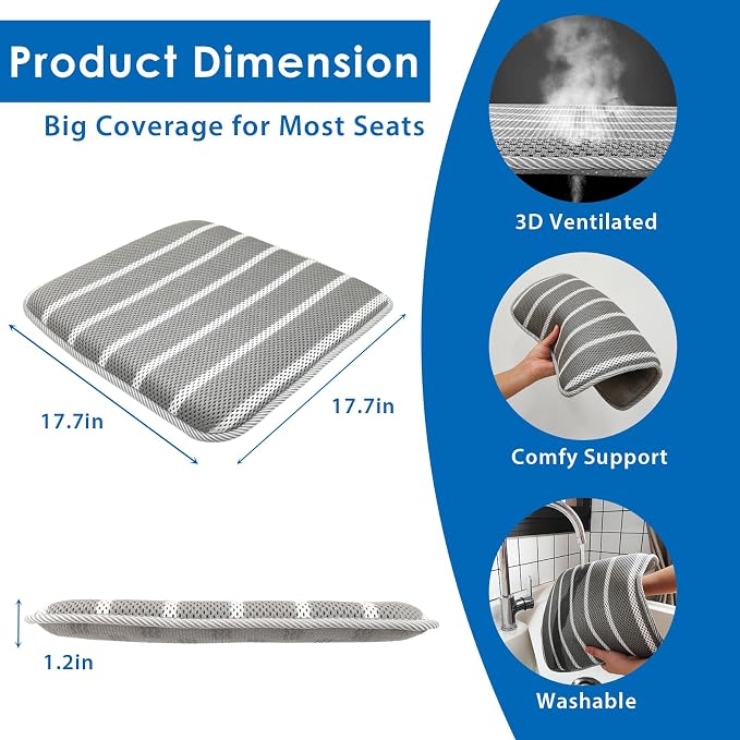 AEROiVi Office Chair Cushion, 17.7" L × 17.7" W × 1.2" H, Non-Slip Car Seat - Image 4