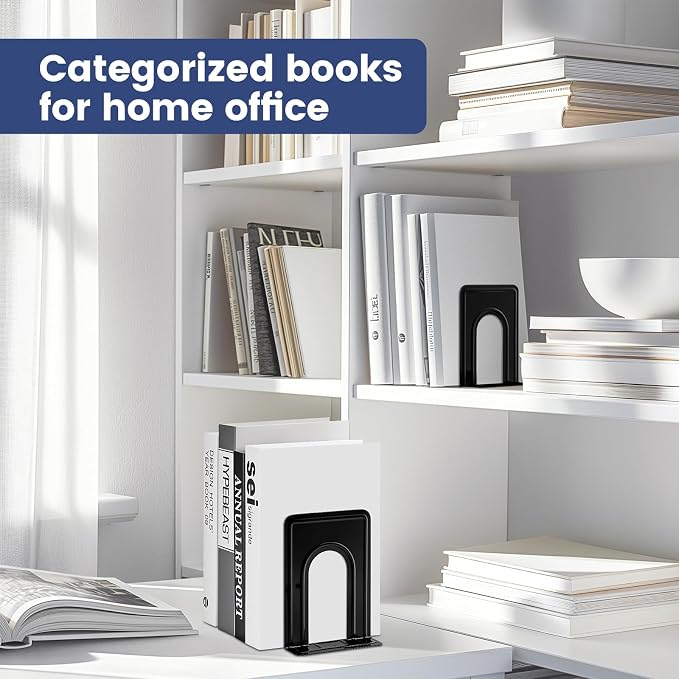 HappyHapi Book Ends, Non-Skid Metal Bookend Supports - Image 6