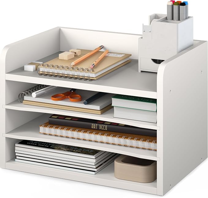 Ballucci File Organizer, 4-Tier Office Desk Organizer, Open Top Wood Paper - Image 9