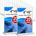 Acrylic Sign Holder 4x6, 20 Pack Clear Table Vertical Double Sided Table Menu by Arrobust