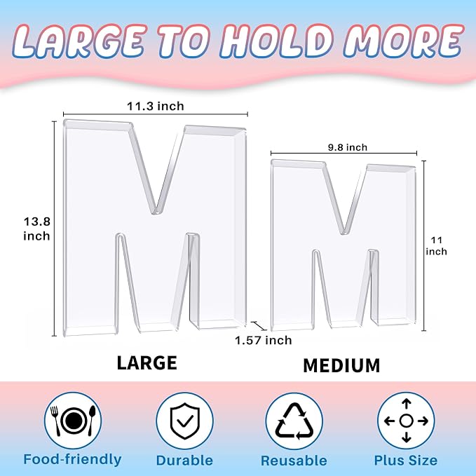 13.8" Extra Large Acrylic Letter Charcuterie Board Box, Reusable Fillable - Image 2