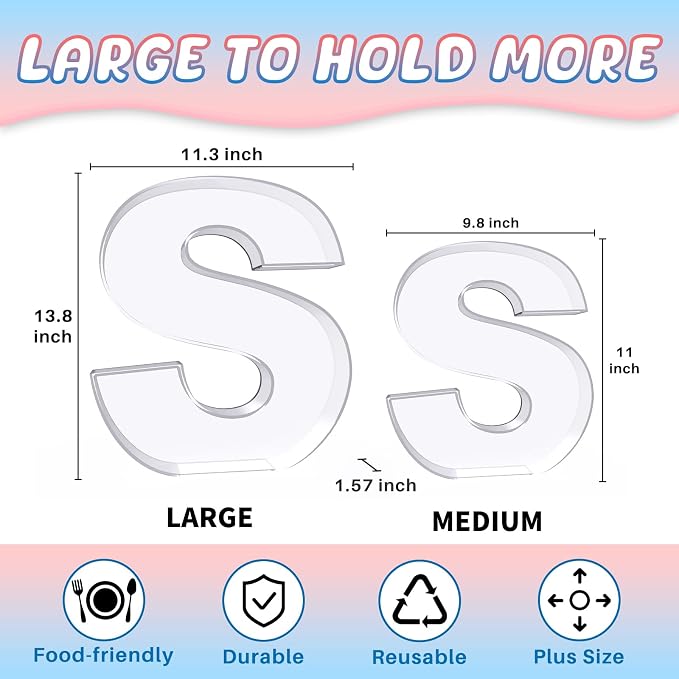 13.8" Extra Large Acrylic Letter Charcuterie Board Box, Reusable Fillable - Image 2