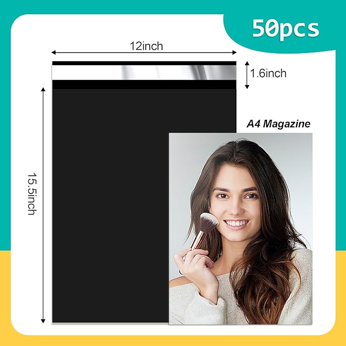 Poly Mailers - 12x15.5 inch 50 Pcs Black Shipping Bags - Image 2