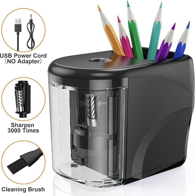 Electric Pencil Sharpener Heavy-Duty Helical Blade Sharpener USB/Battery - Image 2