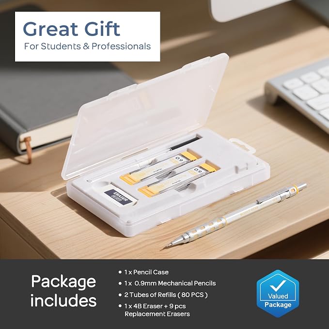 Nicpro Blocky Gear 0.9 mm Mechanical Pencils Set in Case, Metal Pencil - Image 6