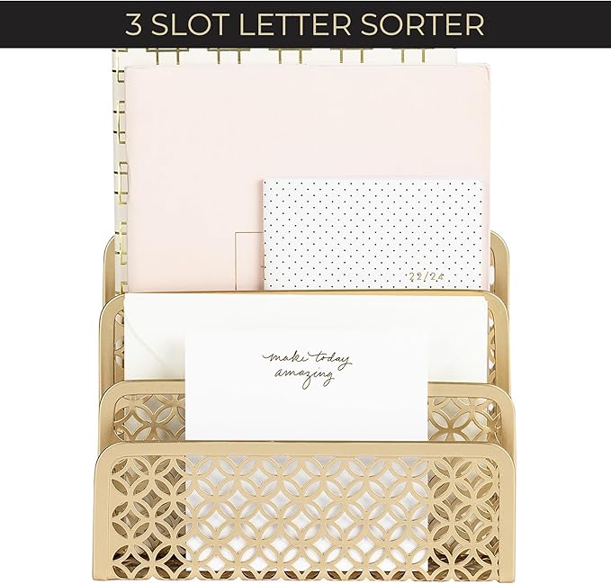 BLU MONACO | Gold Desk Mail Organizer - Image 4
