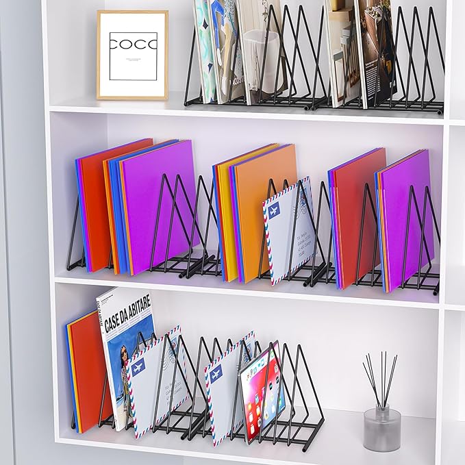 Triangle Desk File Organizer, 7 Slots Metal File Sorter Magazine Holder - Image 6