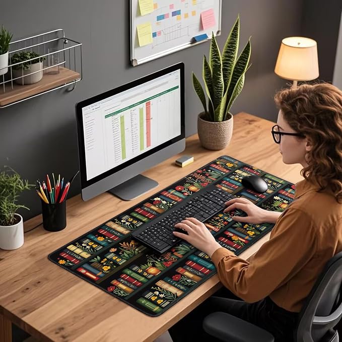 Vintage Library Bookshelf Large Gaming Mouse Pad 31.5"x15.7"｜ Flower XXL Desk - Image 2
