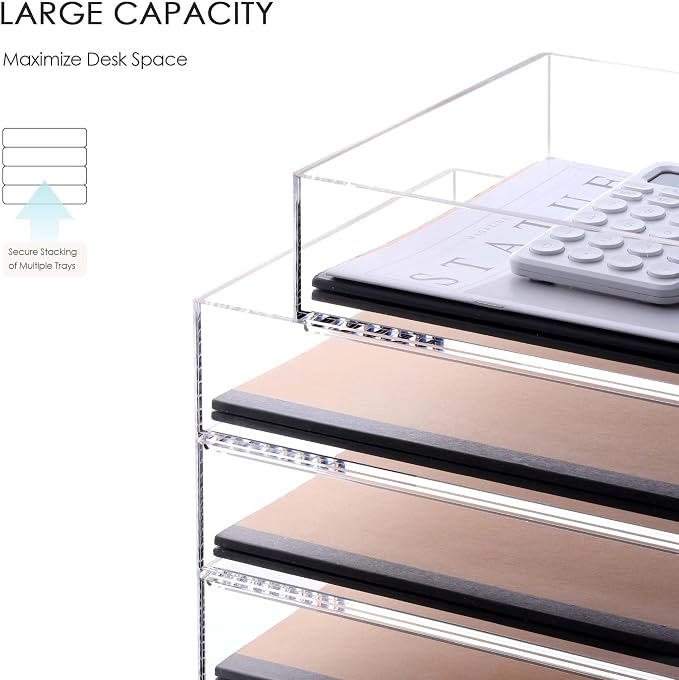SANRUI 4 Tier Stackable Acrylic Letter Tray, 5mm Thick Clear Desk File Organizer - Image 7