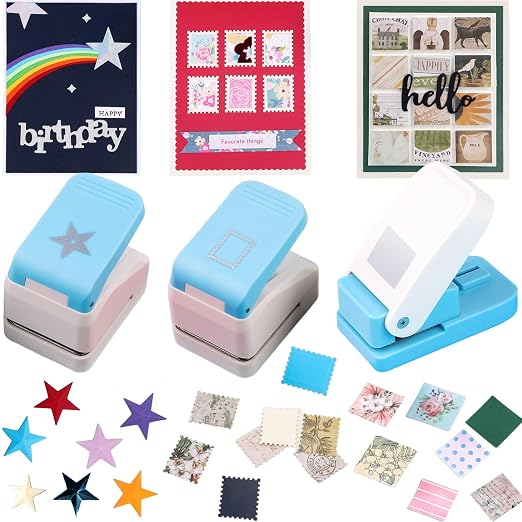 3 Pcs Paper Punch | Stamp Square & Star Punches | 1.1x0.9 inch Postage Stamp by CYFUNDESIGN