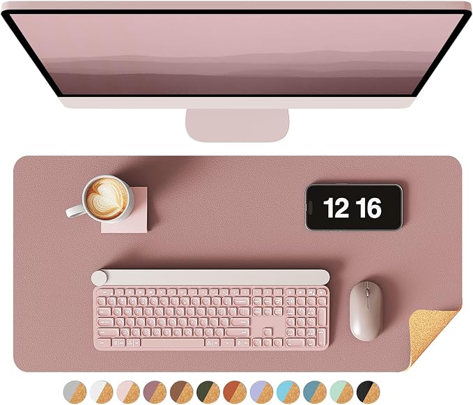 YSAGi Double-Sided Desk Pad, 23.6"x13.7" Leather Desk Mat, Eco Cork Desk Pad by YSAGi