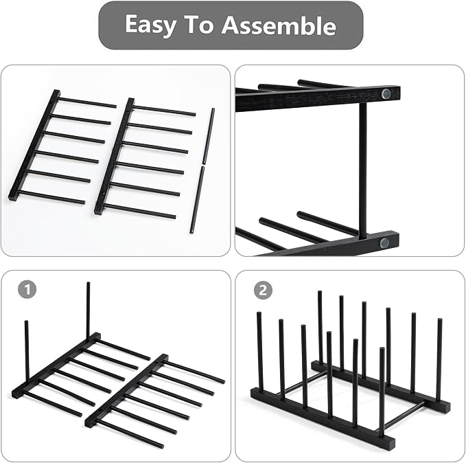 HBlife Black Desk File Organizer 5 Section Vertical File Sorter, 1 Pack Bamboo - Image 3