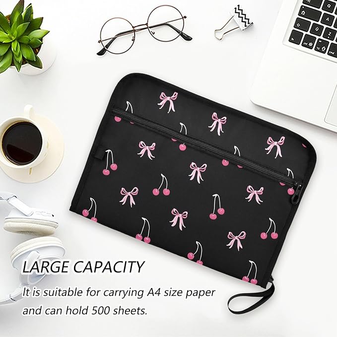 Expanding File Folder Black Pink Bow Cherry Accordion File Organizer 13 Pockets - Image 5