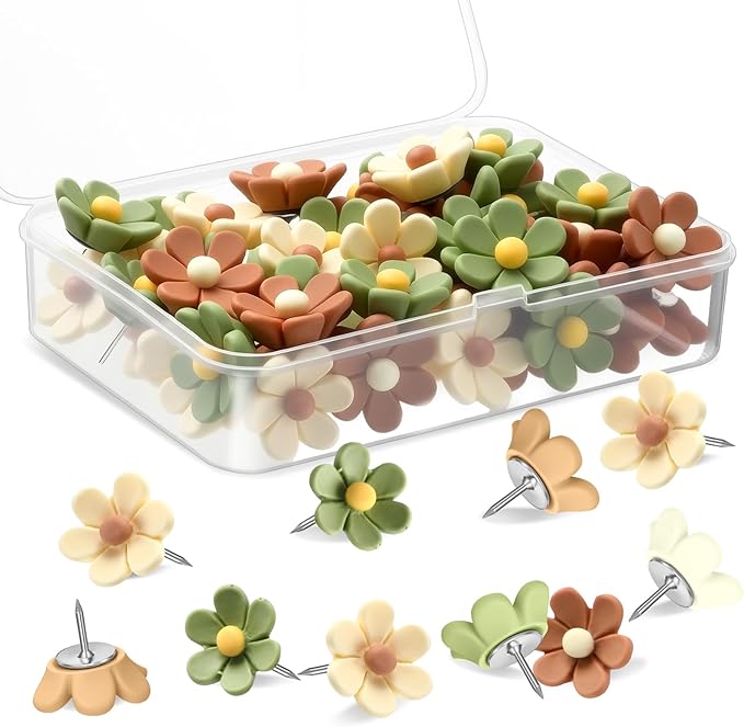 Sawysine 60 Pcs Cute Push Pins Decorative Push Pins Thumb Tacks Colorful Flower by Sawysine