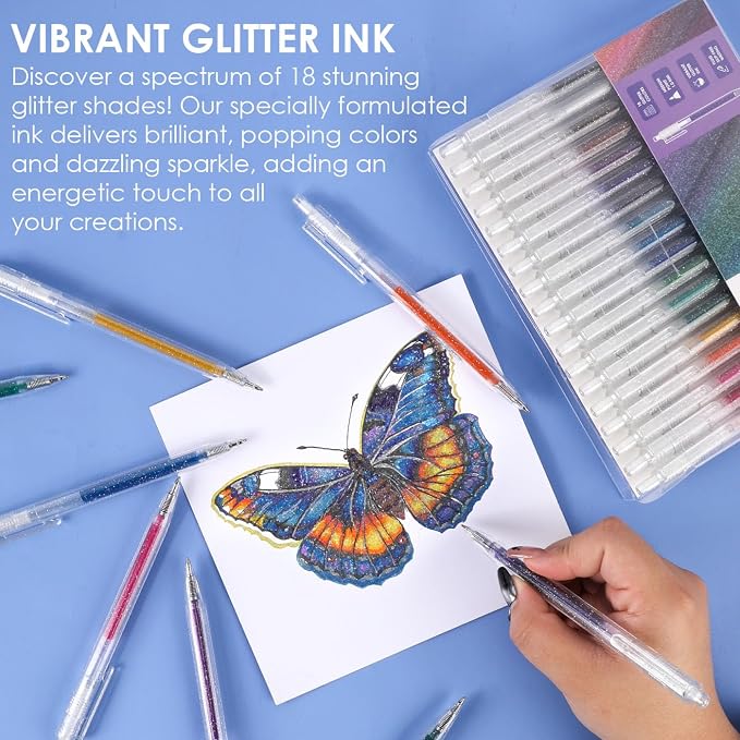 Grabie Glitter Gel Pens, 18 Colors Glitter Gel Pens Set, Retractable Sparkle - Image 4