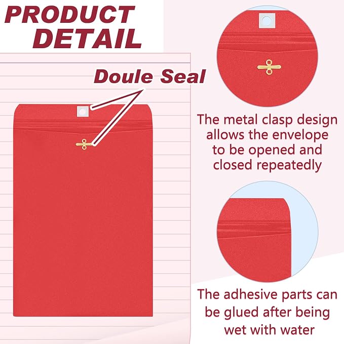 Geyee 100 Pcs Clasp Manilla Envelopes 10 x 13 Inch Gummed Colored Envelopes - Image 3