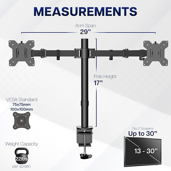 VIVO Dual Monitor Desk Mount, Holds 2 Computer Screens up to 30 inches and - Image 5