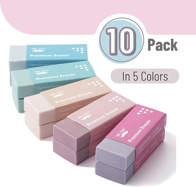 Mr. Pen- Pencil Eraser, 10 Pack | Large Latex Free Vinyl Block Erasers - Image 2