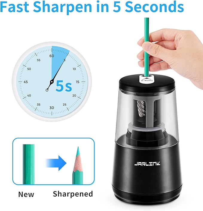 JARLINK Electric Pencil Sharpener, Heavy-Duty Helical Blade to Fast Sharpen - Image 2