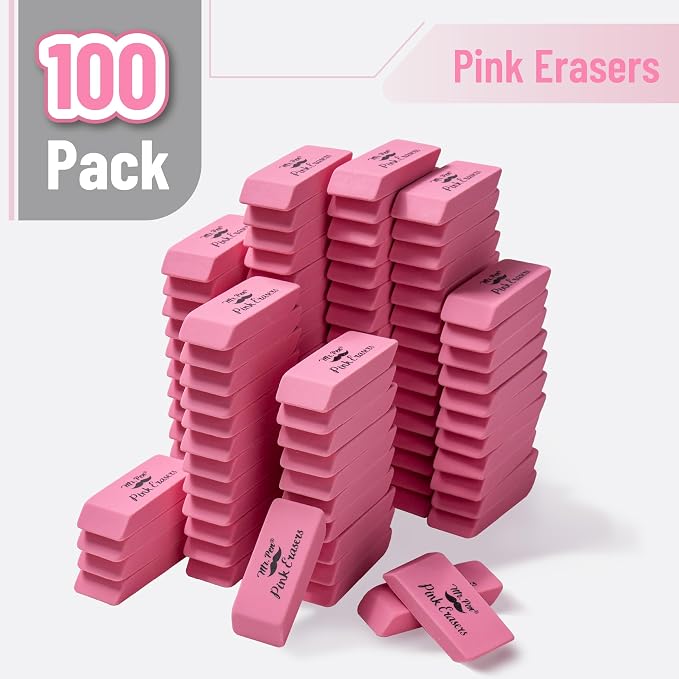 Mr. Pen- Pink Pencil Eraser, 100 Pack, Large Latex Free Block Erasers - Image 2