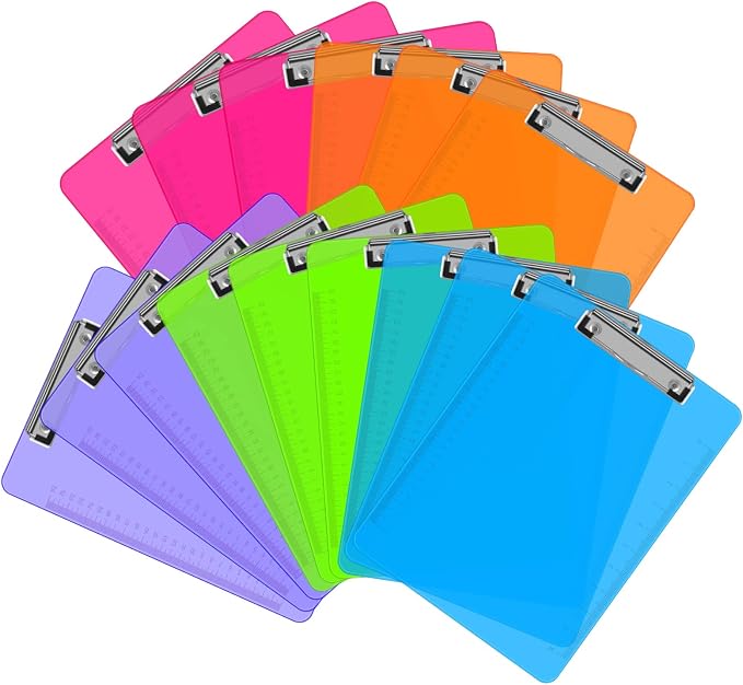 Clipboards, HERKKA 15 Pack Plastic Clipboards Low Profile Clip Standard A4 by HERKKA