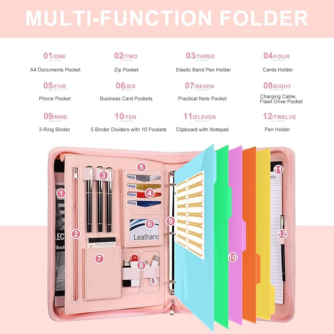 Leathario Portfolio Binder, Includes 5 Folder Index Dividers, 13 Inch Tablets - Image 5